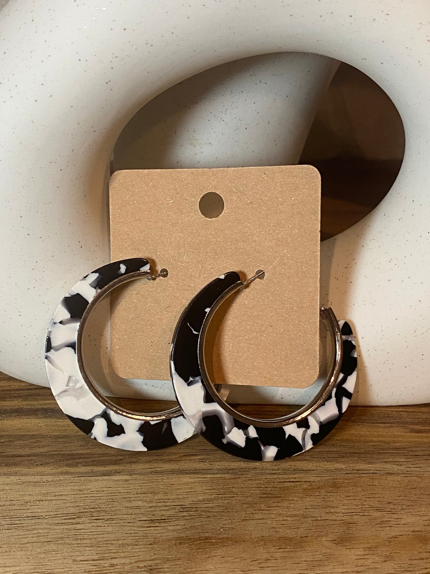 Silver, Black & White Speckled Hoops