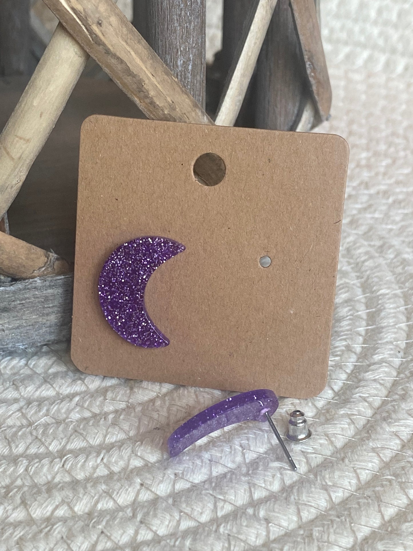 Purple Sparkly Crescent Studs