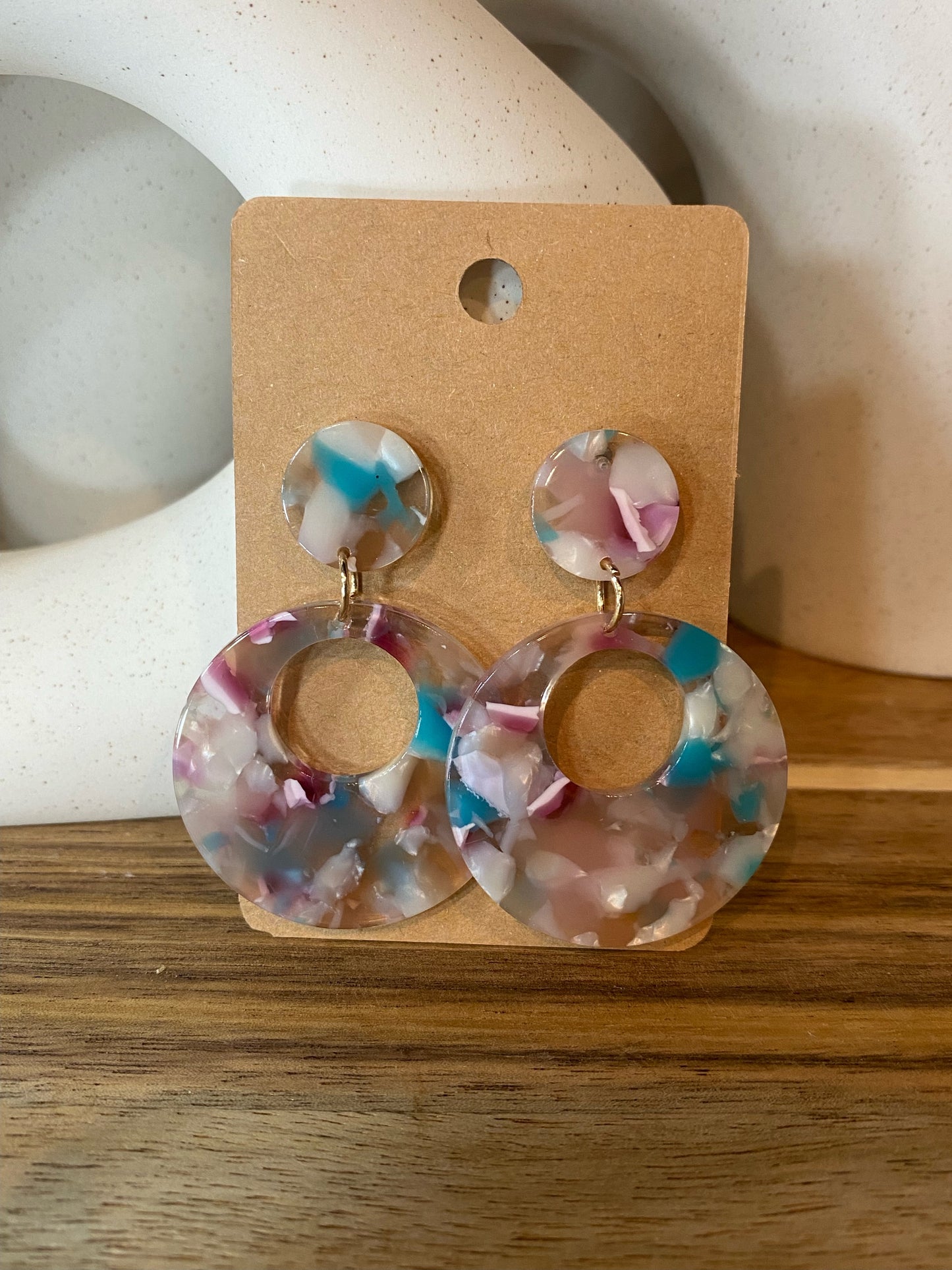 Blue & Pink Hollow Circle Earrings