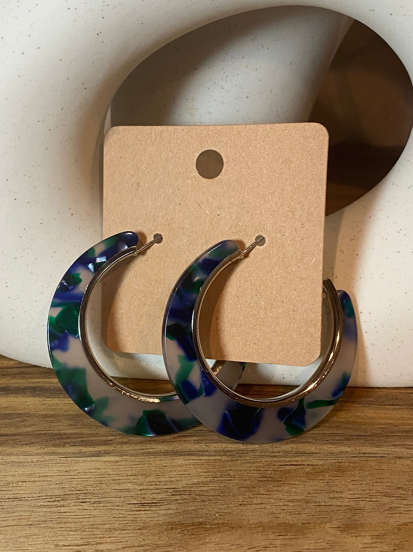 Silver, Blue & Green Speckled Hoops