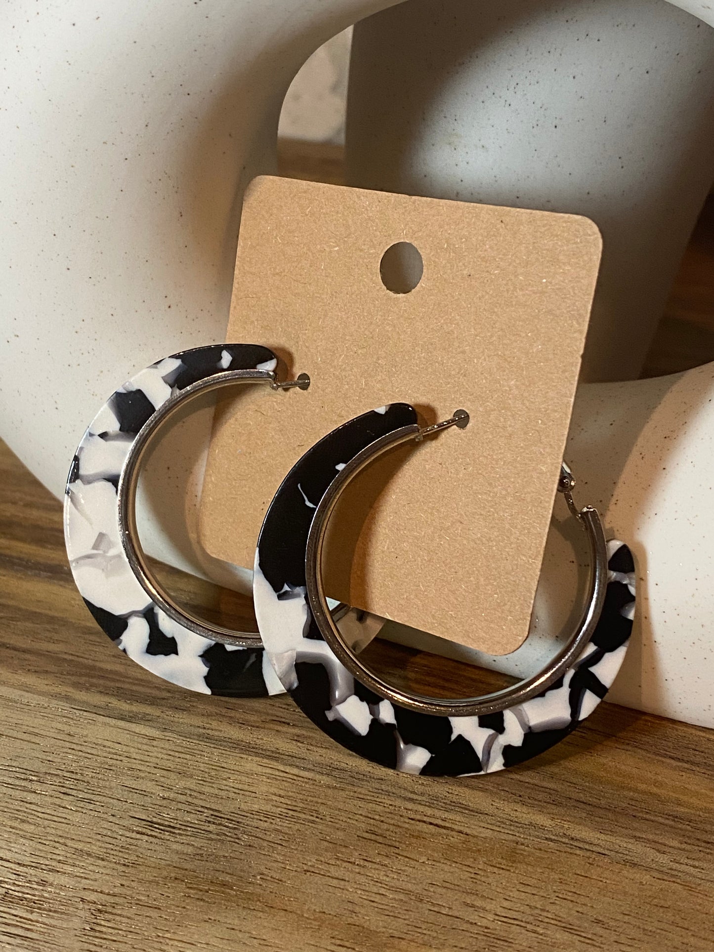 Silver, Black & White Speckled Hoops