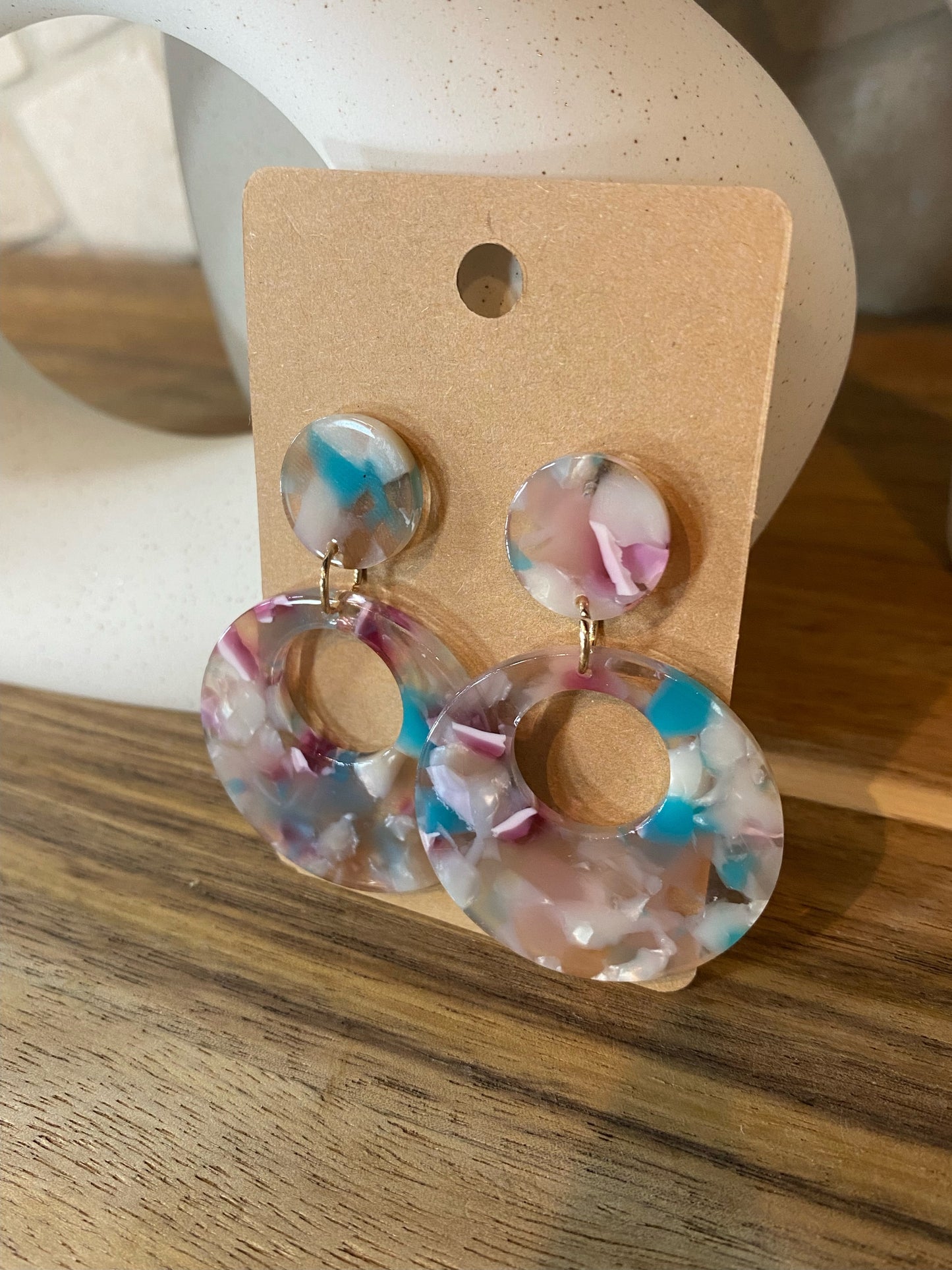 Blue & Pink Hollow Circle Earrings
