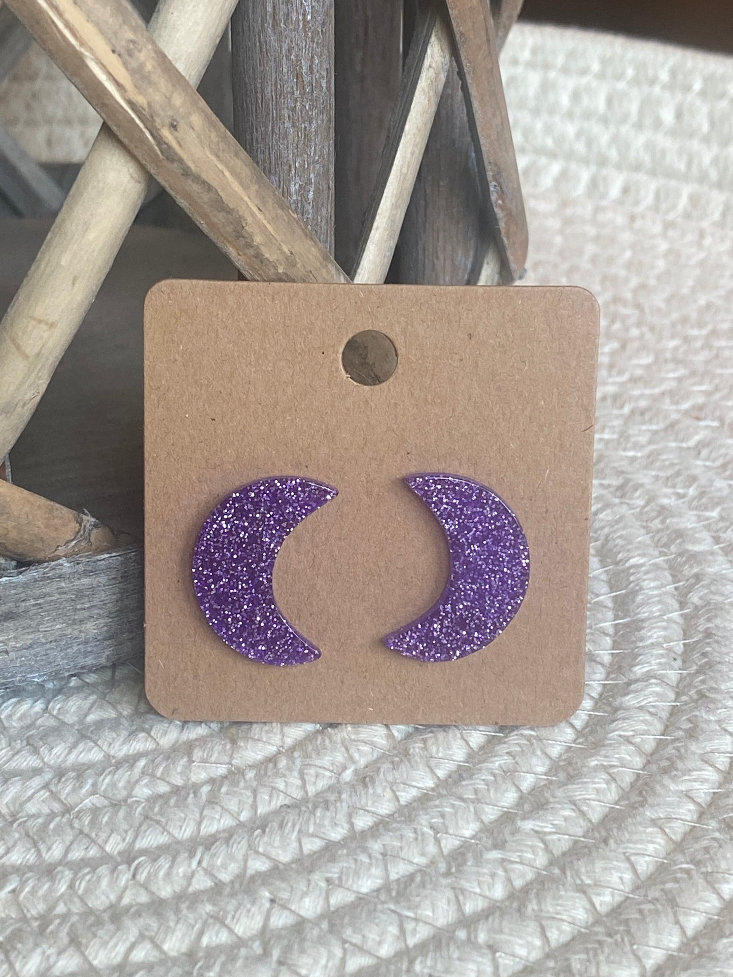 Purple Sparkly Crescent Studs