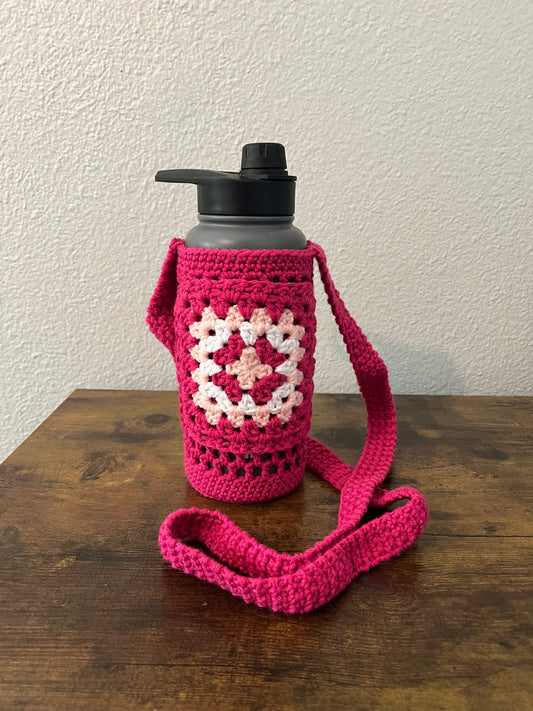 Crochet Water Bottle Holder w/ a Granny Square Pocket